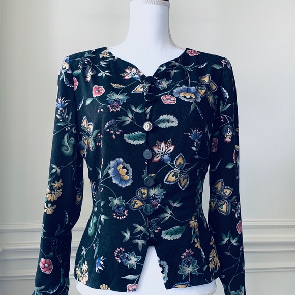 VINTAGE LIZ CLAIBORNE LONG SLEEVE FLORAL BLAZER TOP - Picture 15 of 15